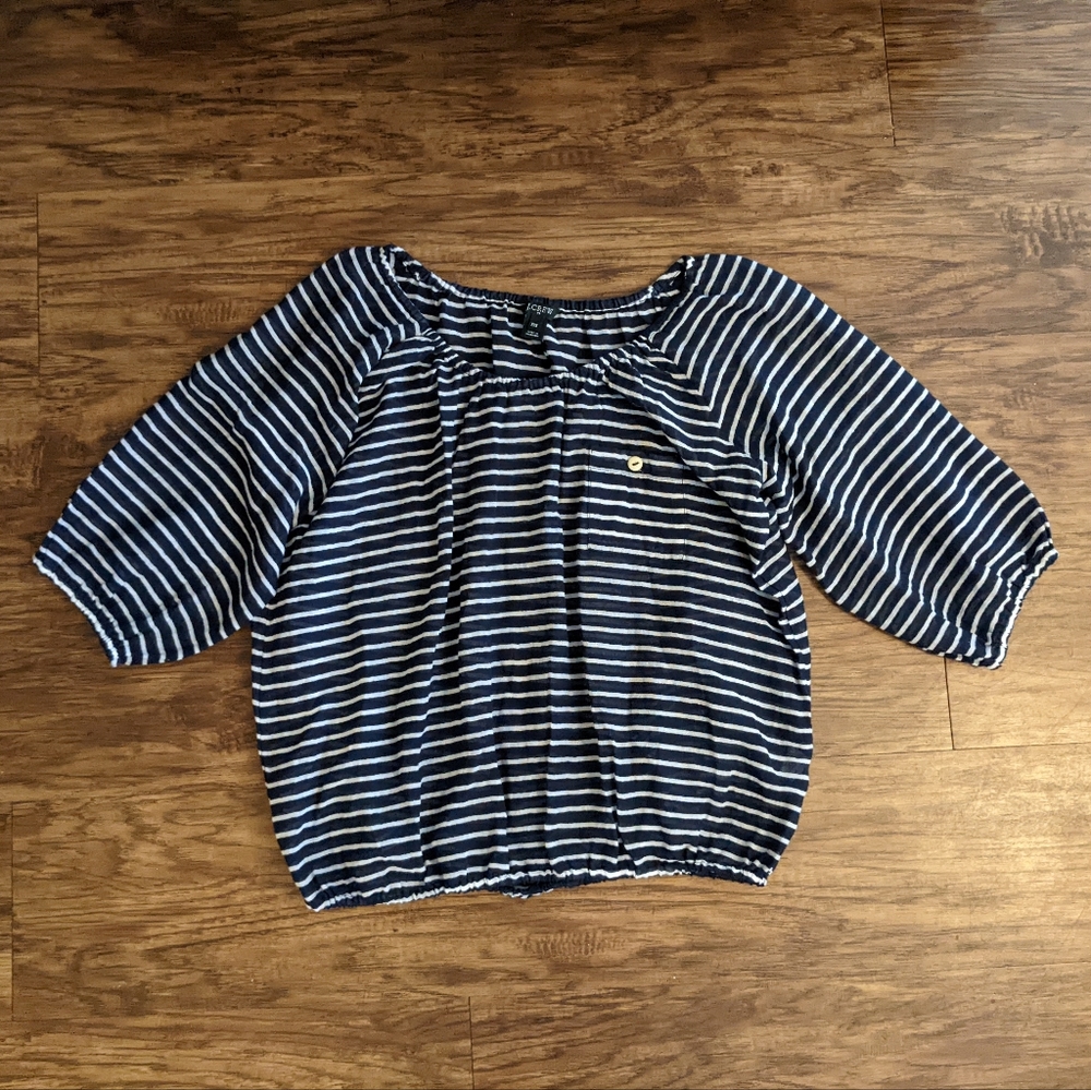 J. Crew Sheer Striped Top Balloon Sleeves Size XS
